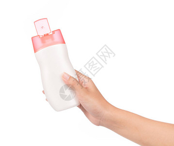 手握瓶装润滑剂白图片