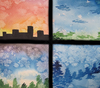 四个季节水彩素描冬天春天夏天和秋图片