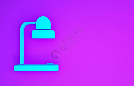 在紫色背景上隔离的蓝色台灯图标台灯极简主义概念3d插图背景图片