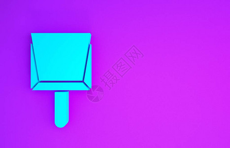 在紫色背景上隔离的蓝色簸箕图标清洁勺服务极简主义概念3d插图图片