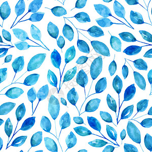 水彩画与精致的蓝色树枝的无缝模式明亮的插图背景图片