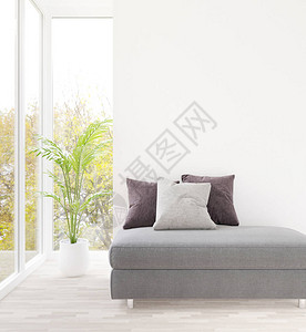 3d将白色客厅和灰色沙发空墙用于模图片