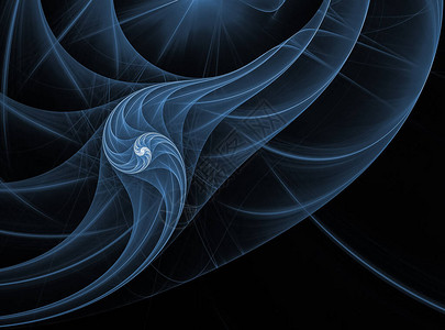在黑色背景上是一个蓝色的螺旋光线离开她螺旋形看起来像有触手的水母由计算机生成的背景图片