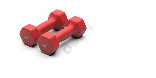 哑铃健身对两个红色女哑铃重量被隔绝在白色背景下女人训练健身器材图片