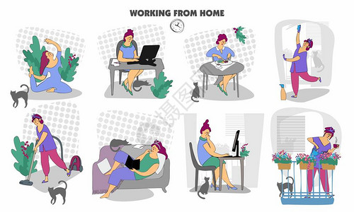 在家里工作在家办公远程工作计划你的一天自由职业者女自雇概念远程工作图片