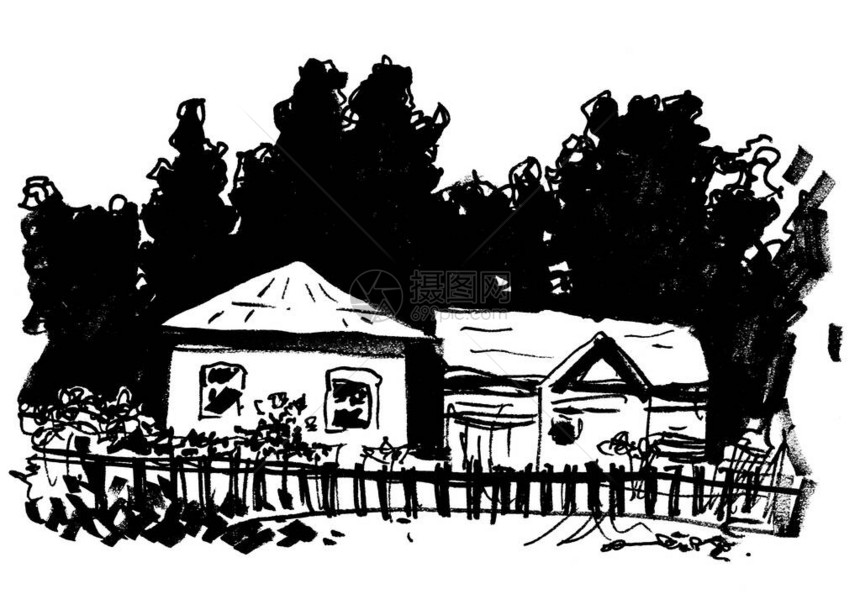 农村棚屋手绘草图图片