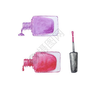 水彩套装粉色和紫色指甲油和刷子图片
