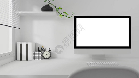 办公室的空白屏幕台式计算机图片