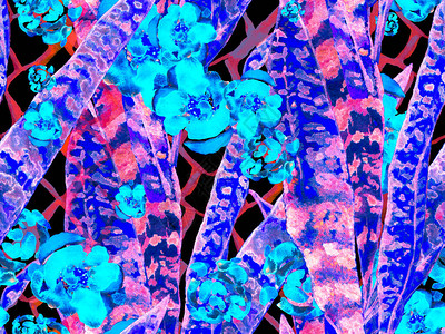 热带无缝模式夏威夷女童蛇背景植物叶片湿润印刷品原始连续花粉设计夏季水彩色纹理与异味叶玫瑰和Py背景图片