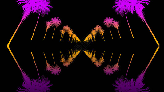 Retrowave抽象背景橙色和粉红色渐变色的棕榈树剪影热带风情主图片