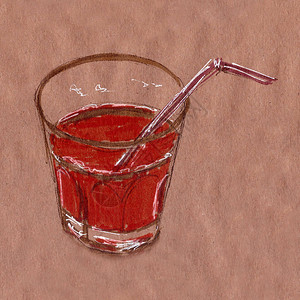 玻璃杯果汁和棕色手工艺图片