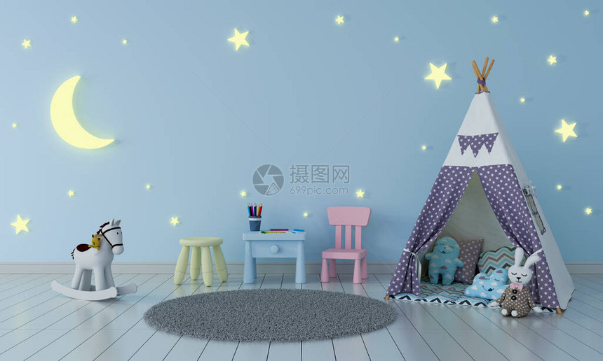 夜里内深藏的蓝色儿童房间图片