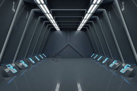 空间飞船走廊蓝色光图片