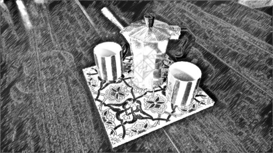 黑白电脑化图纸代表一台摩卡咖啡机图片