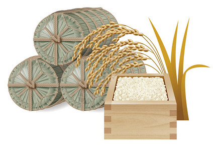 草米袋大米和木箱大米耳朵反映大背景图片