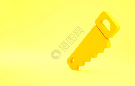 黄色手锯图标隔离在黄色背景上极简主义概念3d插图图片