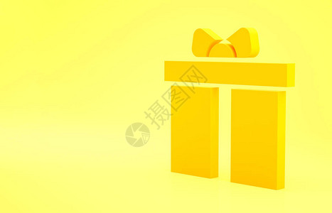 黄色礼品盒图标隔离在黄色背景上生日快乐极简主义概念3d插图图片