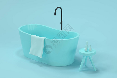 卡通浴缸蓝色背景3D造影图片
