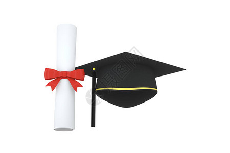 毕业帽子毕业文凭除了白背景的3D造影图片