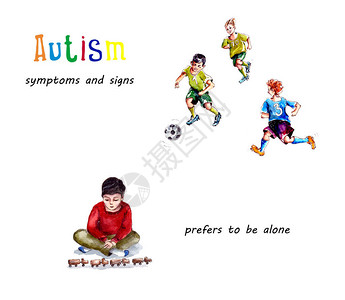 自闭症儿童行为的水彩插图图片