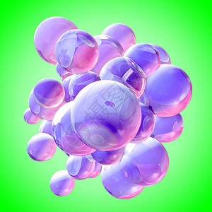 紫色光彩球聚集在中心在绿色背景的中央图片