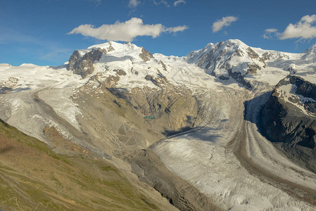 戈尔纳格拉特的冰川在泽尔马特上空在瑞图片