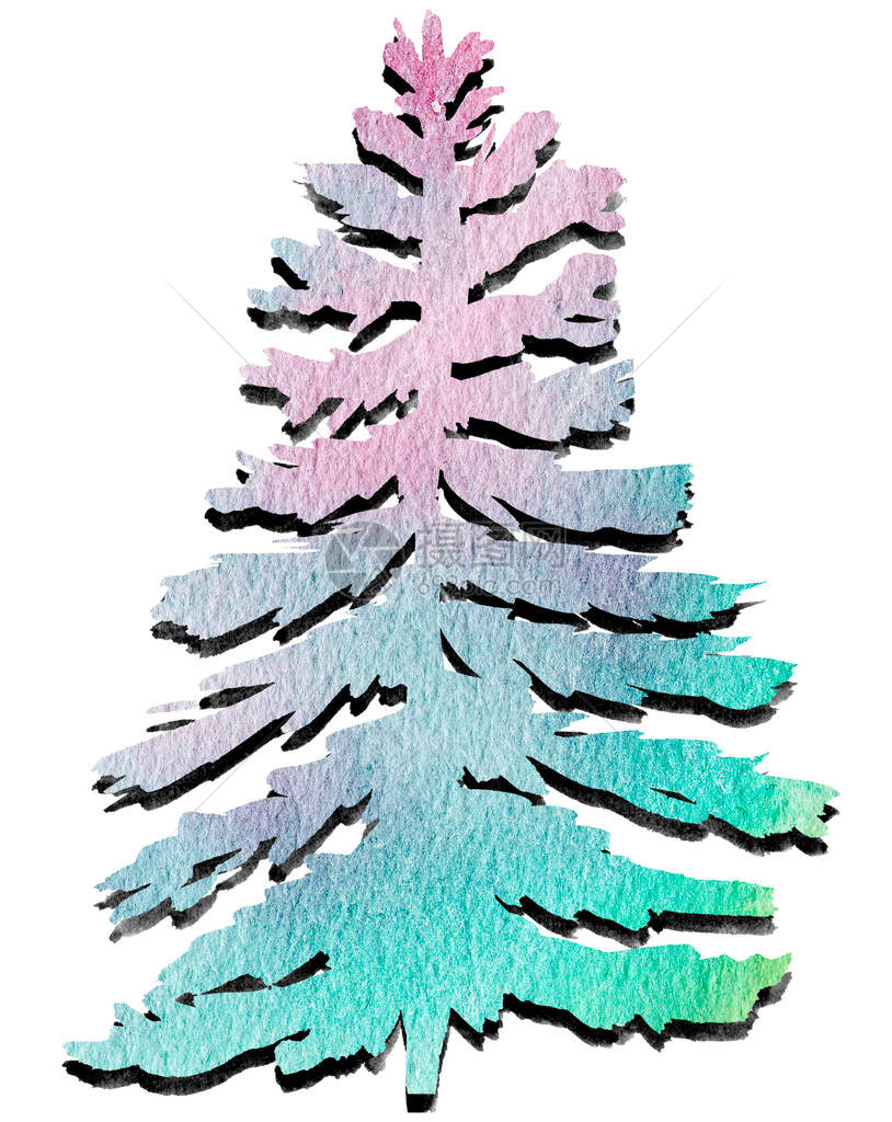 水彩树剪影插图冬季树设计图片