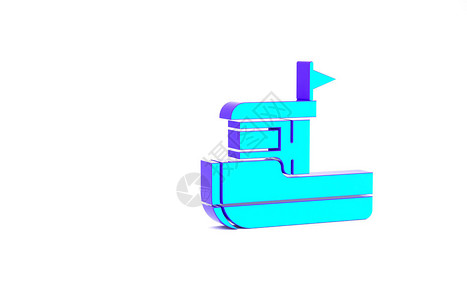 绿松石渔船图标孤立在白色背景极简主义概念3d插图图片