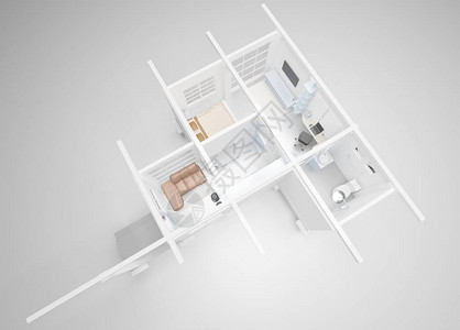 白色场景的现代小型房屋设计3D建房和建筑墙图片
