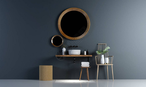 现代舒适的浴室和蓝色墙纹理背景室内设计图片