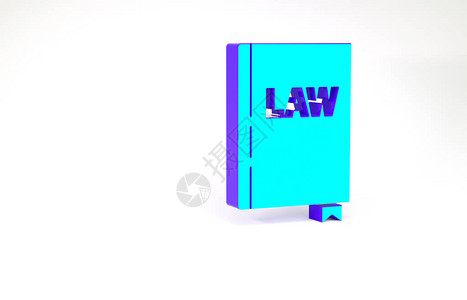 绿松石法律书图标孤立在白色背景上法律官书判断概念极简主义概念3d插图图片