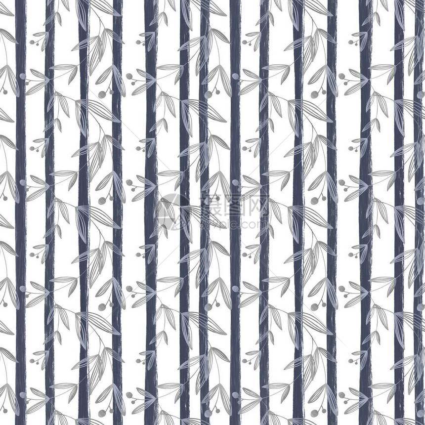 舒适的卡哇伊秋叶和树枝在白色背景上形成无缝的图案平面纹理数字艺术用于织物包装纸横幅服装明信片图片