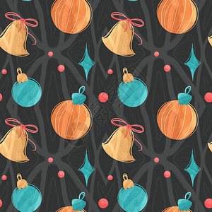 卡哇伊舒适方形无缝图案新年圣诞树装饰元素图片