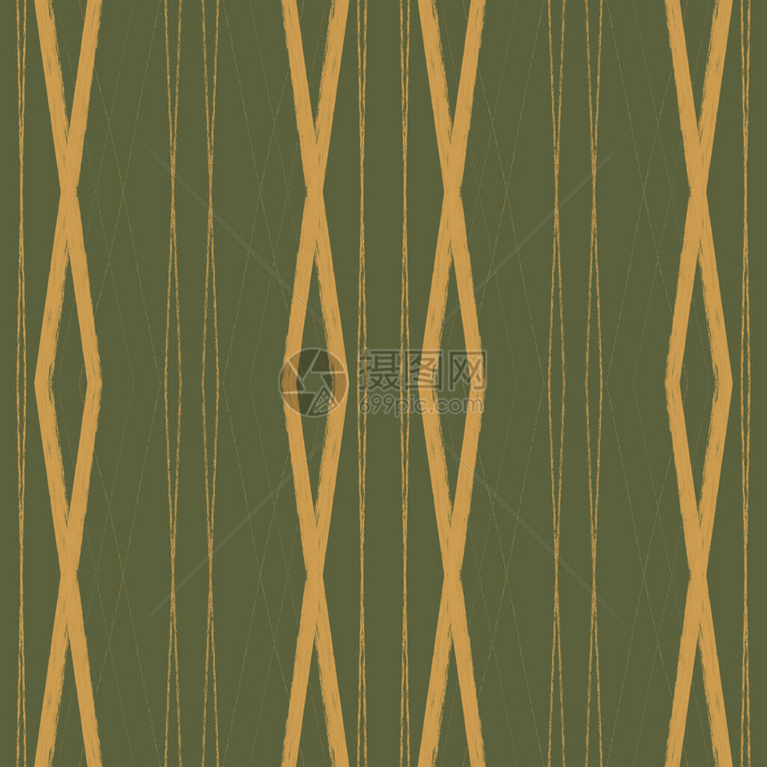 Kawaii舒适方形无缝图案新年金色菱形线绿色背景带纹理的平面数字艺术用于包装纸织物纺织品胶带壁纸图片