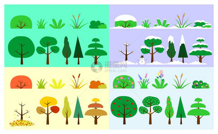 自然树木灌木和植物加上当年四个季节气图片