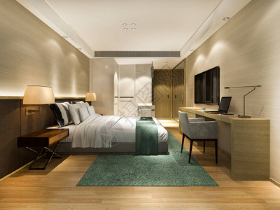 3D提供美丽的豪华卧室套房在酒店工作图片