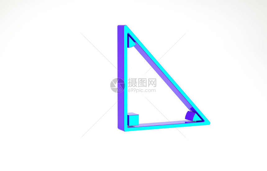 绿松石三角形数学图标孤立在白色背景上极简主义概念3d插图图片
