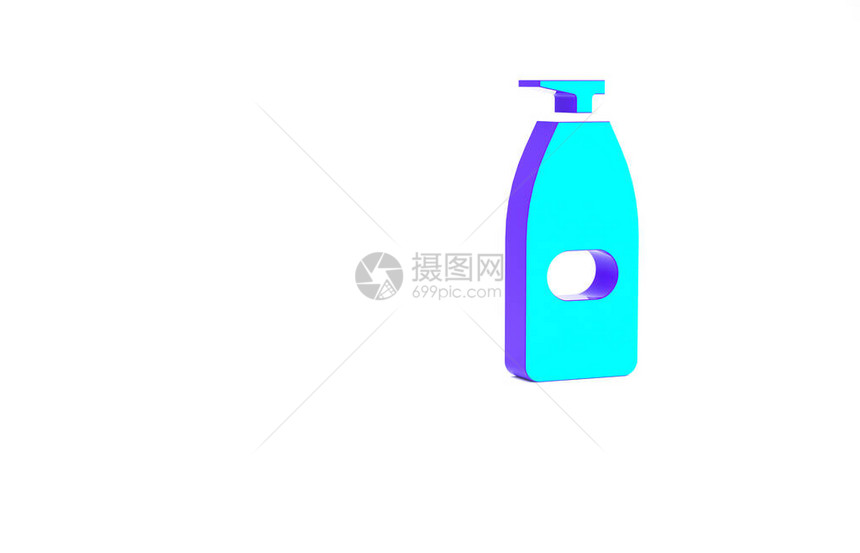 绿松石瓶液体抗菌肥皂与分配器图标隔离在白色背景防腐剂消毒卫生皮肤护理极简主义概念3d插图图片