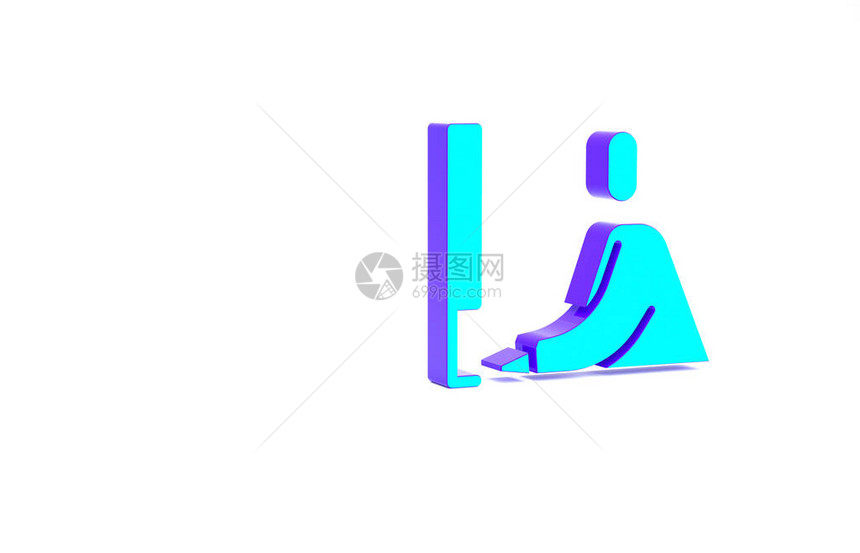绿松石学生在白色背景上隔离的笔记本电脑图标上工作工作场所概念极简主义概念3d插图图片