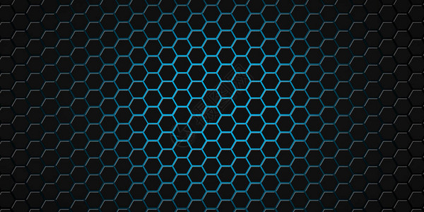 蜂窝网状在蓝色和黑色颜中塑造未来的六边形网状背景背景