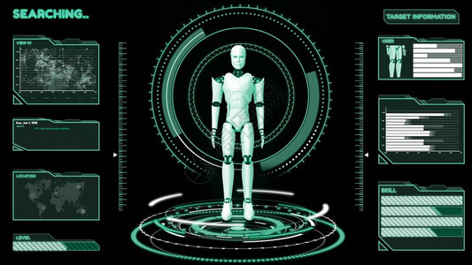未来机器人工智能CGI大数据分析和编程机器人3D渲染动画背景图片