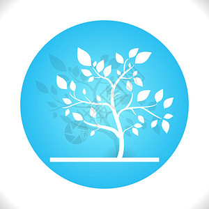 生态设计背景白树剪影与蓝色圆圈中的阴影生态j图片