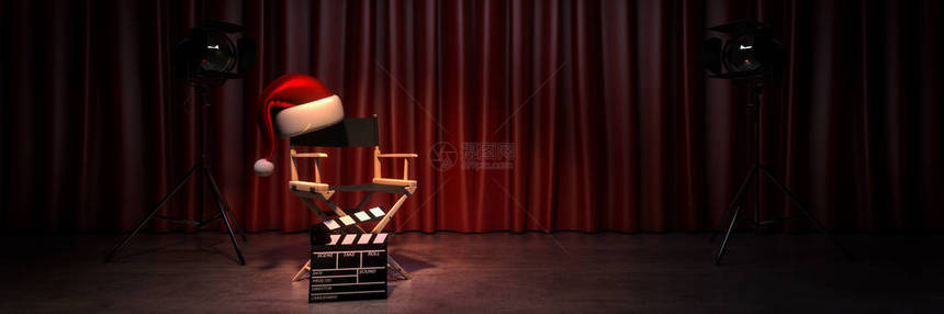 录像电影圣诞节概念导演的椅子和电图片