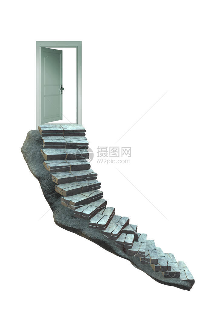 职业阶梯和门的概念3d渲染图片