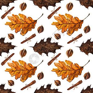 秋叶横幅插图无缝图案水彩秋天插图与落叶图片