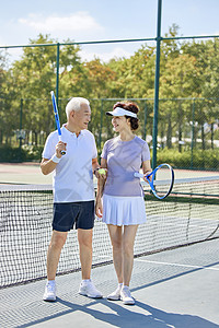 中老年夫妇网球运动形象图片