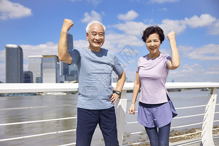 健康加油老年夫妇户外运动加油形象背景