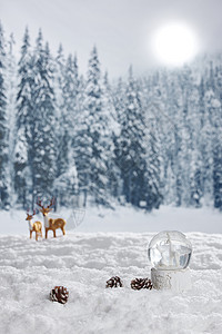雪地麋鹿装饰画雪地背景冬日静物背景