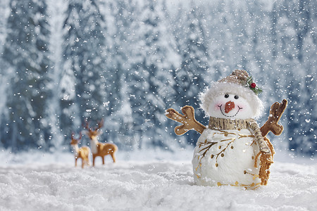 圣诞配色冬季雪景静物可爱雪人背景