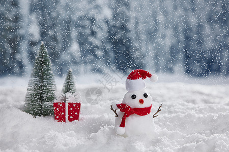 雪地上的可爱圣诞雪人背景图片